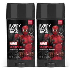 Every Man Jack Deadpool deodorant 2-pack in gift-ready packaging for travel