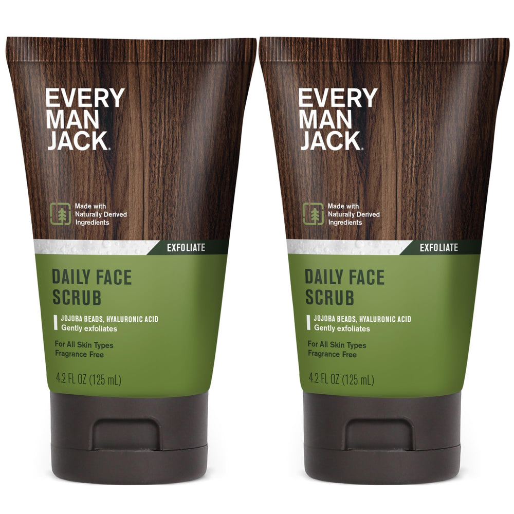 Every Man Jack Gentle Exfoliating Face Scrub jar with jojoba beads for smoother skin.