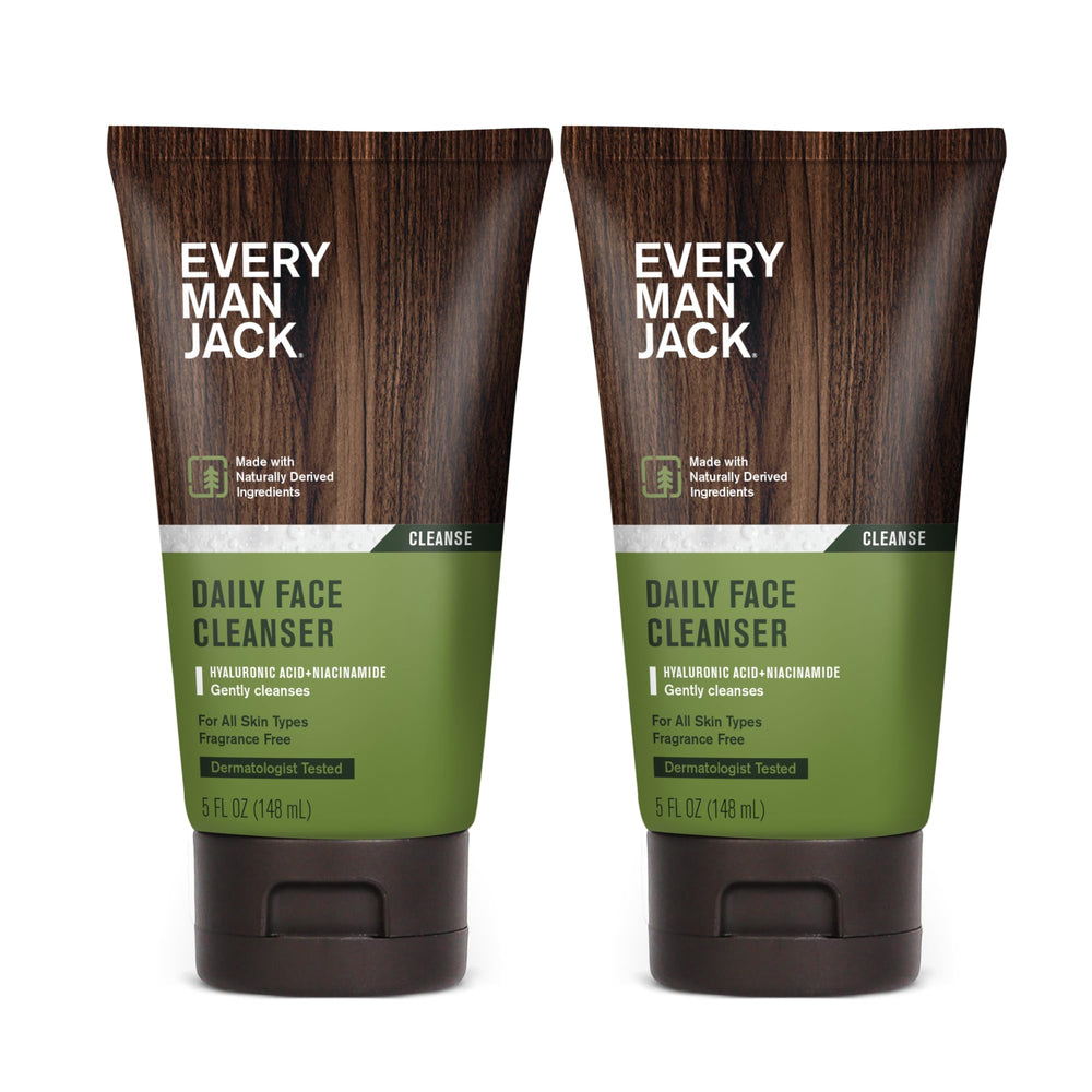 Every Man Jack Hydrating Face Wash bottle front highlights fragrance-free formula and hydration for daily use.