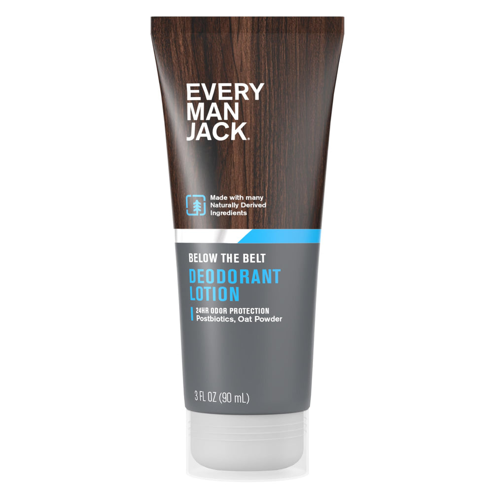 Every Man Jack ball deodorant lotion front bottle shows 24-hour odor and moisture protection.