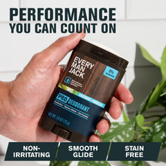 Close-up of Every Man Jack Pro Deodorant bottle highlighting fresh Coconut Vanilla scent