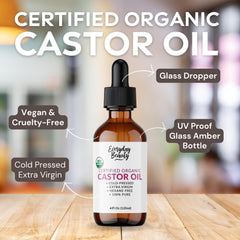 Everyday Beauty castor oil applied on dry skin for hydration.