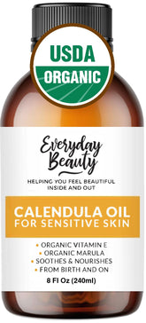 Everyday Beauty calendula oil bottle shown for sensitive skin hydration