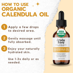 Everyday Beauty Calendula Oil dropper ready for precise facial application.