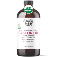 Everyday Beauty Organic Castor Oil 16oz bottle for nourishing skin and hair.