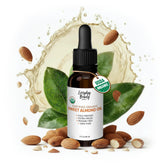 Everyday Beauty Organic Sweet Almond Oil bottle pour shows lightweight hydration for skin.