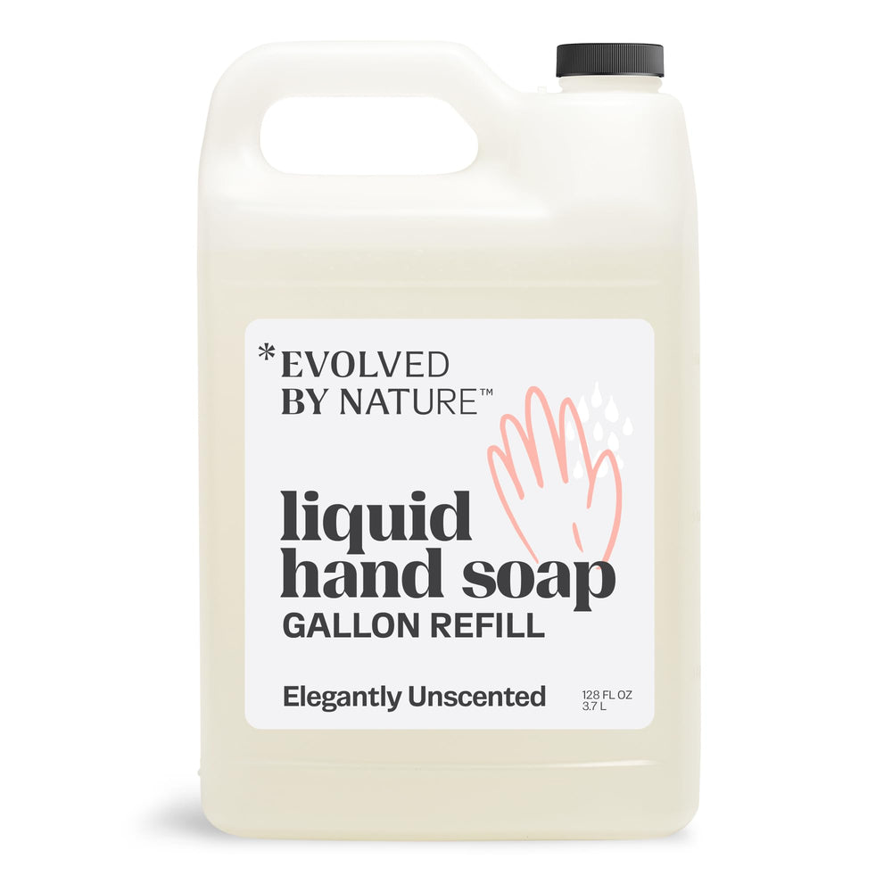 EVOLVED BY NATURE 128oz bulk refill jug for eco-friendly hand care.