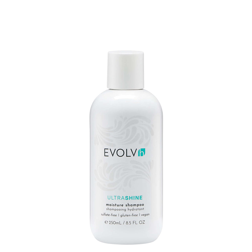 EVOLVh UltraShine Shampoo bottle front showing color safe shine and style benefits