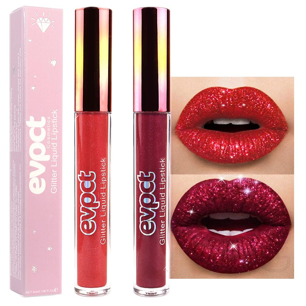 evpct 12-color glitter lipstick collection swatches for versatile daily glam