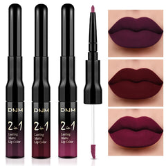 evpct 3pcs dark red plum matte lipstick and liner set swatch for bold color
