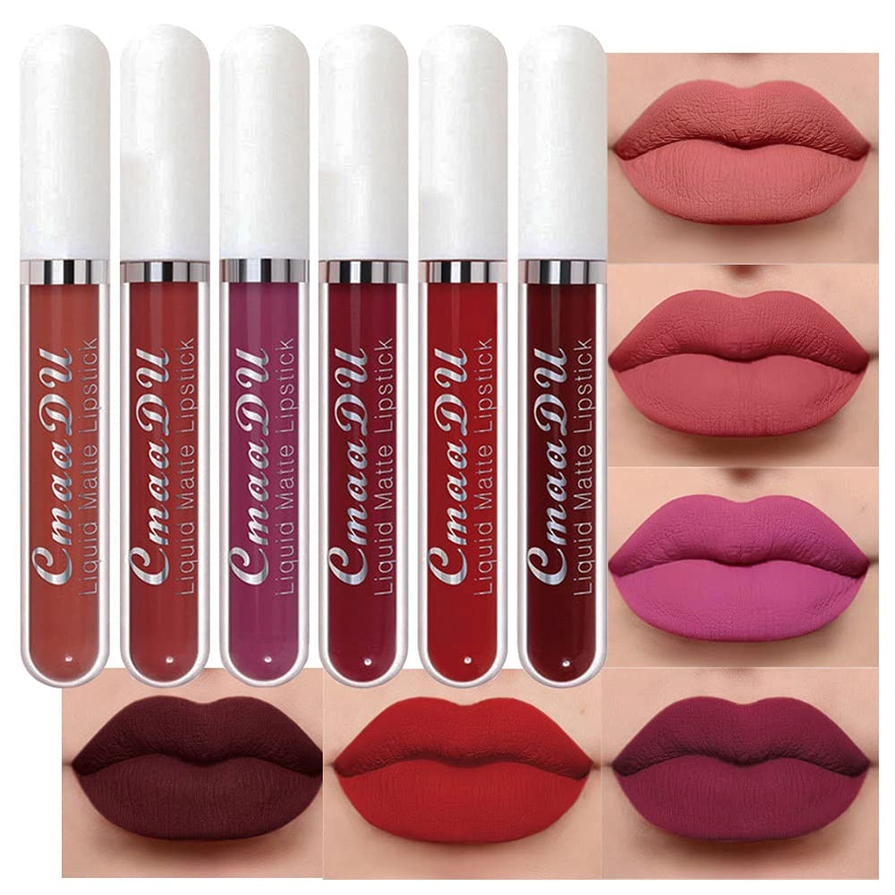 evpct 6-piece matte lipstick set displayed in a color collection for versatile day-to-night looks.