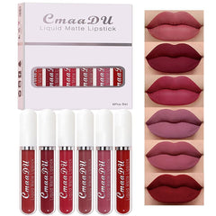 evpct 6Pcs lipstick texture close-up highlights creamy matte finish on lips.