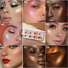 evpct 8 Colors Highlighter Palette on cheeks delivers radiant glow and natural definition.