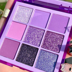 evpct 9 Colors Purple Glitter Palette swatches reveal nine unique metallic shades.