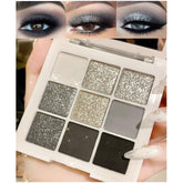 evpct 9-colors silver-gray glitter eyeshadow palette for radiant halo eye looks.