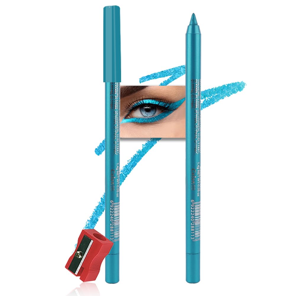 evpct blue glitter eyeliner pencil with navy sky blue shimmer for precise, long-lasting waterproof liner
