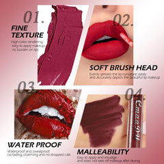 evpct Bright Sexy Red Lipstick Set on lips shows long-lasting color.