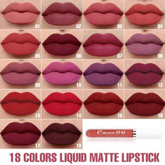 evpct Bright Sexy Red Lipstick Set during wear test demonstrates transfer-resistant finish.