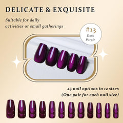 evpct dark purple cat eye nails coffin shape highlights sleek, modern appeal.