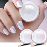 evpct pearl white mermaid aurora chrome powder on nails for vibrant mirror finish