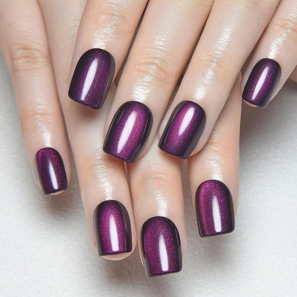evpct Purple Cat Eye nails front view with bold shimmer for evening wear