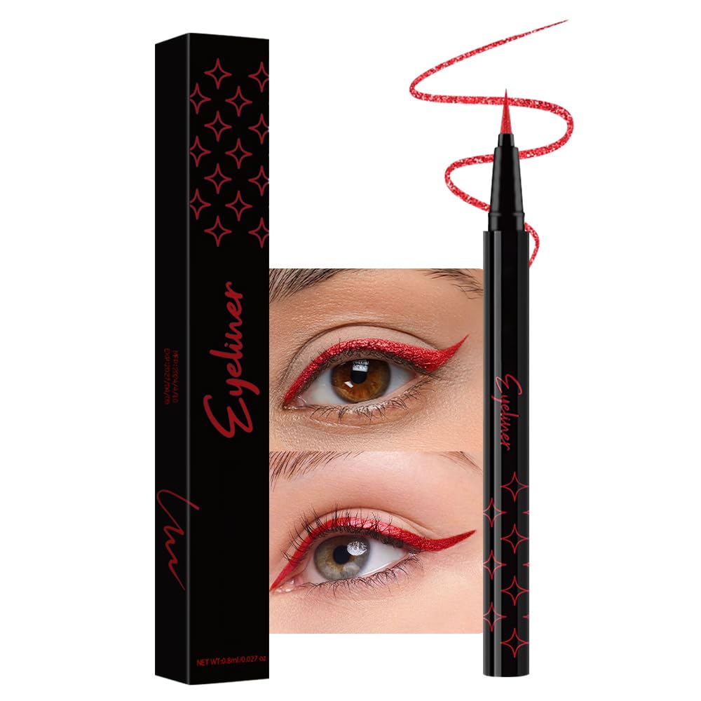 evpct red glitter eyeliner cap highlighting metallic sparkle for evening looks