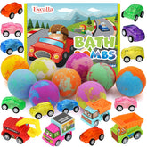 Excalla kids bath bombs with pull-back cars inside for playful bath time.