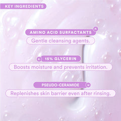 Experiment Plasma Wash ingredients close-up showing glycerin and jojoba oil for moisture