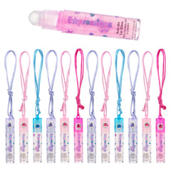 Expressions 12pc lip gloss necklace with rollerball for on-the-go shine.
