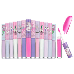 Expressions 14pc lip gloss set shows unicorn shades for playful everyday sparkle