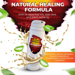 Extract Wellness AfterBurn ingredients close-up highlighting aloe vera and essential oils