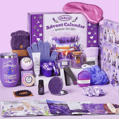Exun Advent Calendar 2025 front box showcases lavender spa gifts, ideal for a festive countdown.