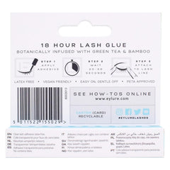 Eylure lash glue in action applying lashes for quick-drying, secure adhesion.