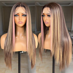FABÉLLE pink highlight wig, 26-inch lace front for seamless daily wear.