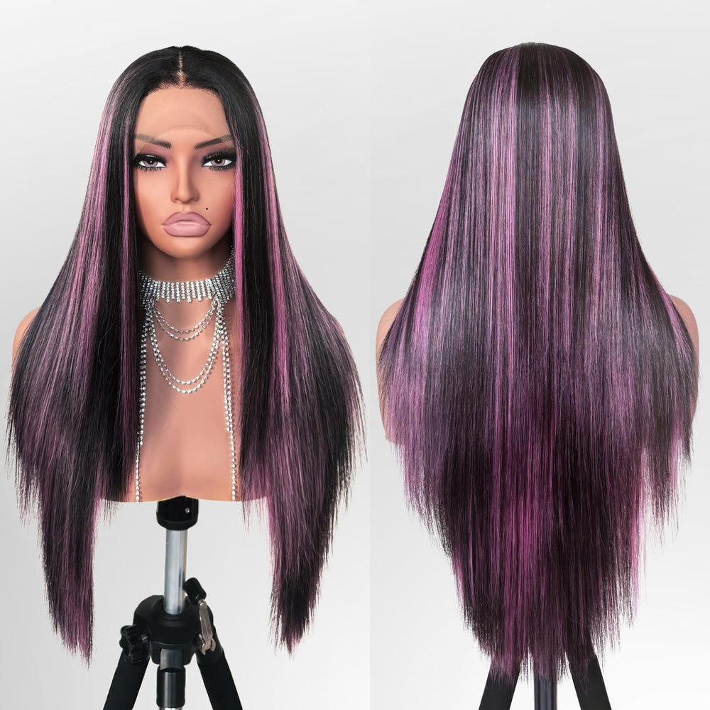 FABÉLLE pink highlight lace-front wig 26in front view for natural parting and versatile daily wear