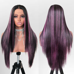 FABÉLLE pink highlight lace-front wig 26in front view for natural parting and versatile daily wear