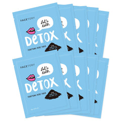 FACETORY Let's Talk Detox charcoal sheet mask close-up highlighting pore cleansing benefits.