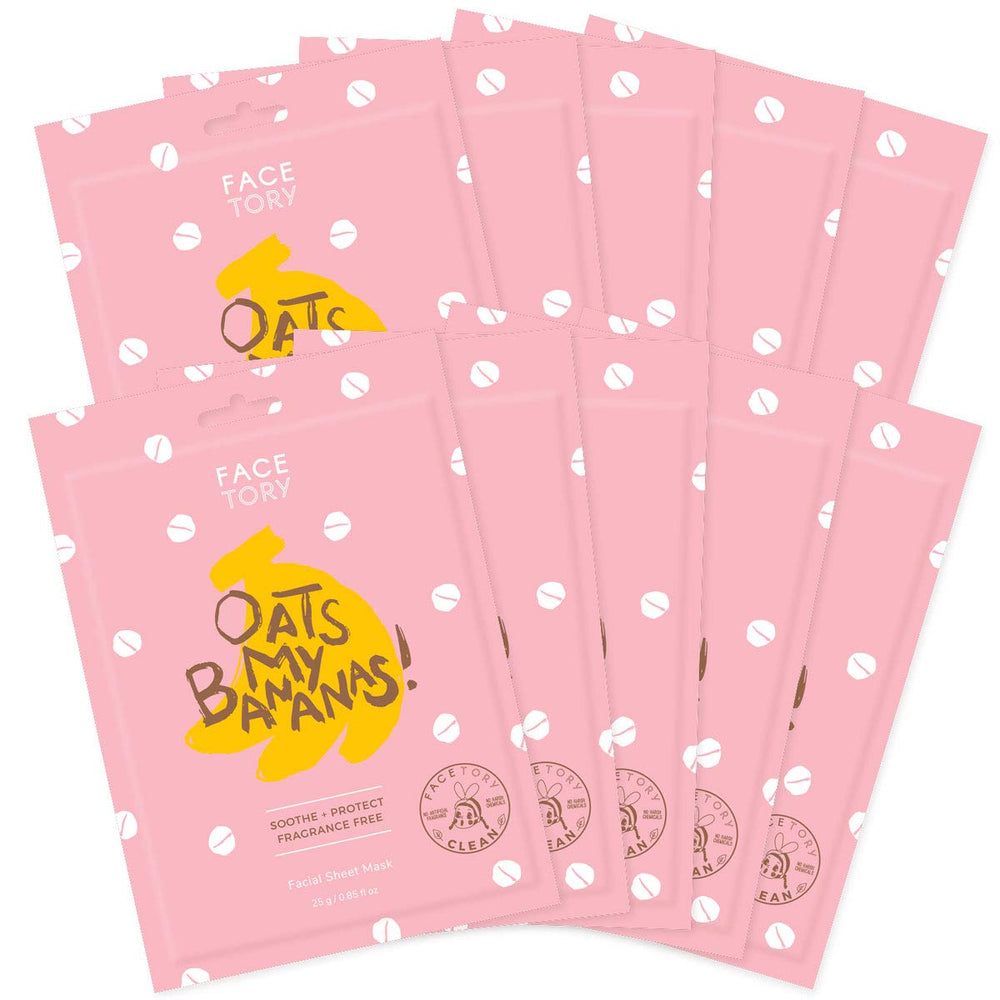 FACETORY Oats My Bananas calming sheet mask with oats extract for hydration and redness relief.