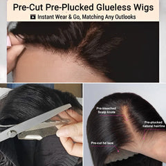 FACMOOD wear-and-go glueless wig cap demonstrates quick, glue-free wear