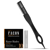 FACON beard razor professional straight edge showing crisp line work for a barber-like finish