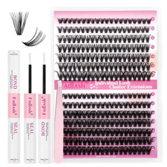 FADLASH DIY eyelash extension kit with 240 cluster lashes for customizable looks.