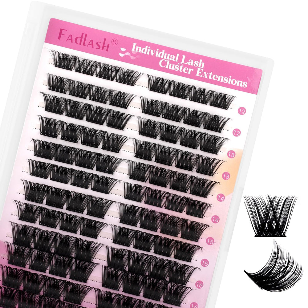 FADLASH lash clusters 96pc, 12-18mm D curl, wispy dramatic look.