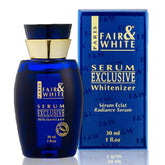 FAIR & WHITE Exclusive Serum bottle close-up, showcasing a lightweight brightening formula for daily glow.