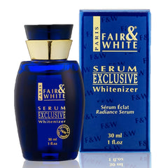 FAIR & WHITE Exclusive Serum bottle close-up, showcasing a lightweight brightening formula for daily glow.
