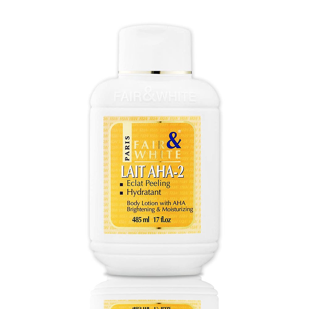 Fair & White Original AHA Body Lotion bottle showing hydrating formula for even tone