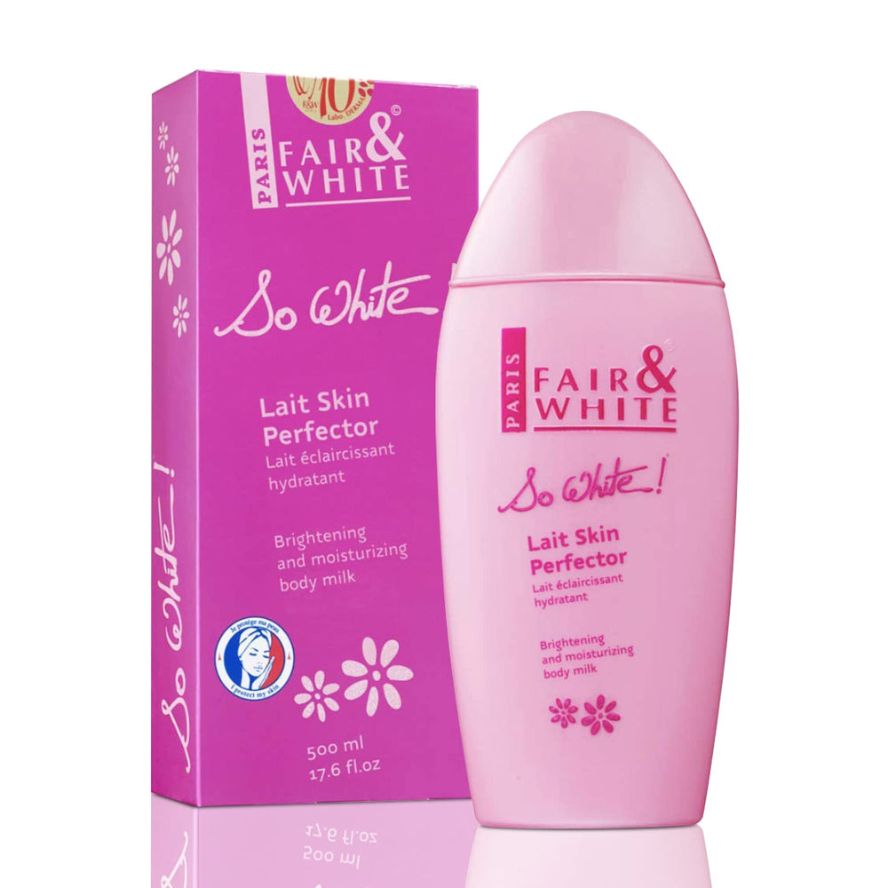 FAIR & WHITE So White lotion bottle front showing premium brightening formula for even skin tone.