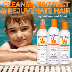 Fairy Tales Swimmer Conditioner application scene shows quick 3-5 minute care.