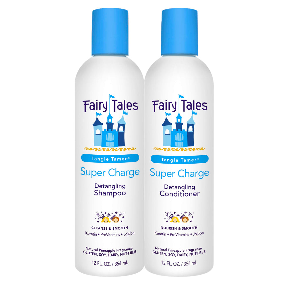 Fairy Tales Tangle Tamer bottle front shows detangling promise for kids
