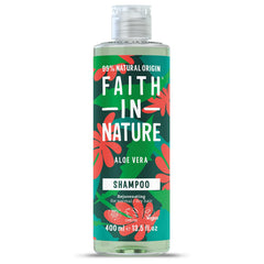 Faith in Nature Rejuvenating Aloe Vera Shampoo bottle highlights vegan formula for gentle cleansing