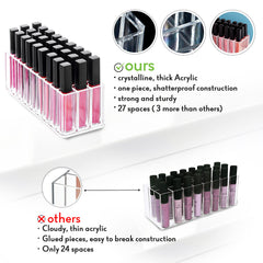 FAJ vanity storage unit neatly organized with palettes and brushes in clear acrylic.